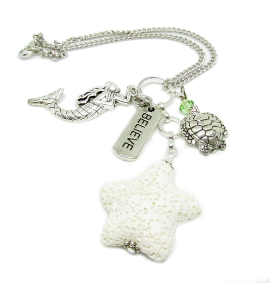 Mermaid Rear View Mirror Charm – Aromatherapy Lava Bead Diffuser with Believe Charm, Coastal Gift
