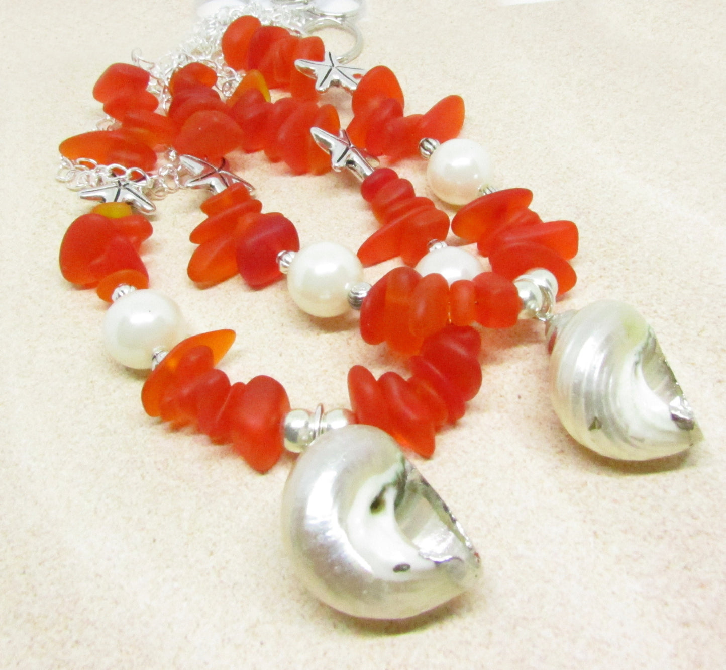 Seashell Curtain Tiebacks – Sea Glass Beads & Starfish, Handmade Coastal Beach Decor Set of 2