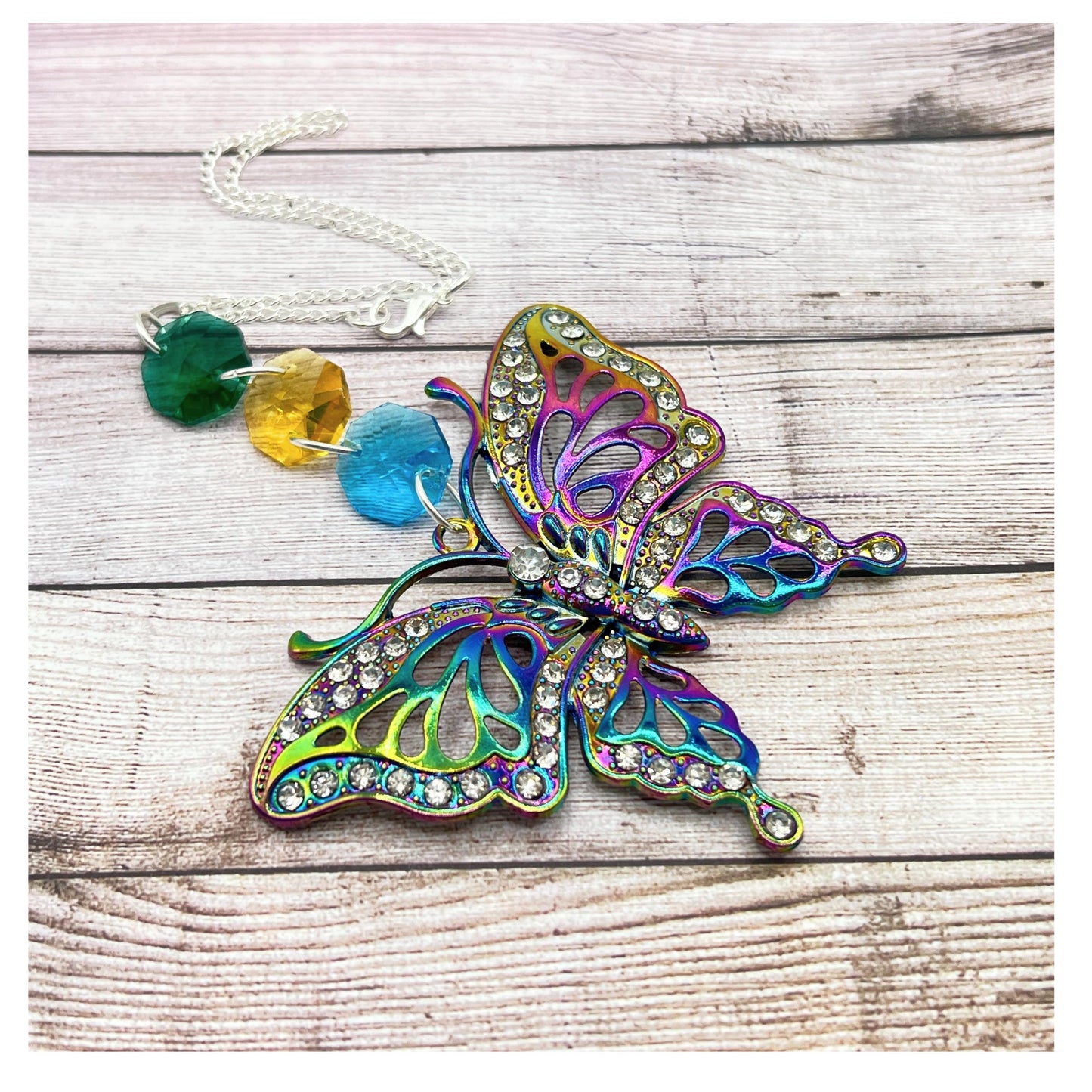 Crystal Butterfly Sun Catcher – Sparkling Rear View Mirror Car Charm, Handmade Gift for Her