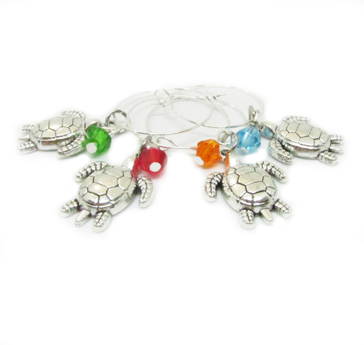 Sea Turtle Wine Glass Charms – Beach Lover Hostess Gift, Set of 4