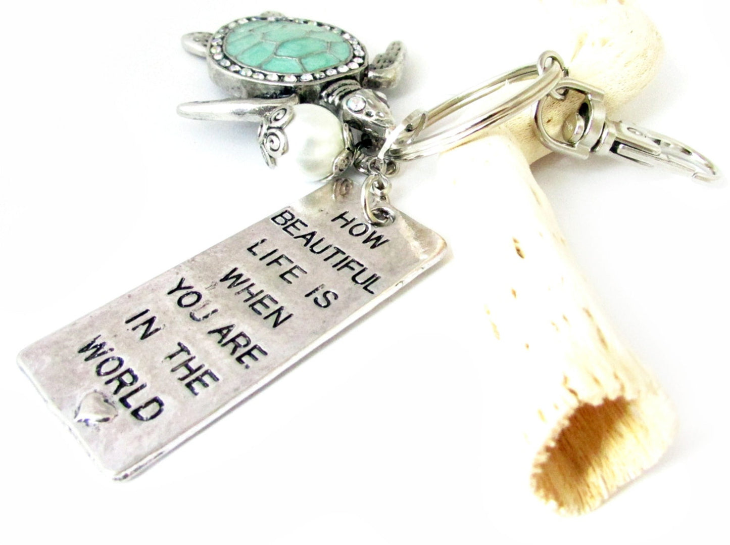 Sea Turtle Keychain – Abalone Shell Beach Keyring, Ocean Lover Gift