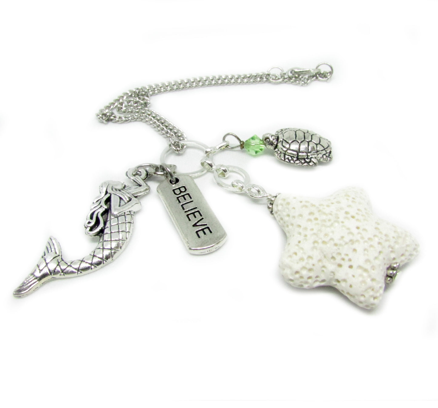 Mermaid Rear View Mirror Charm – Aromatherapy Lava Bead Diffuser with Believe Charm, Coastal Gift