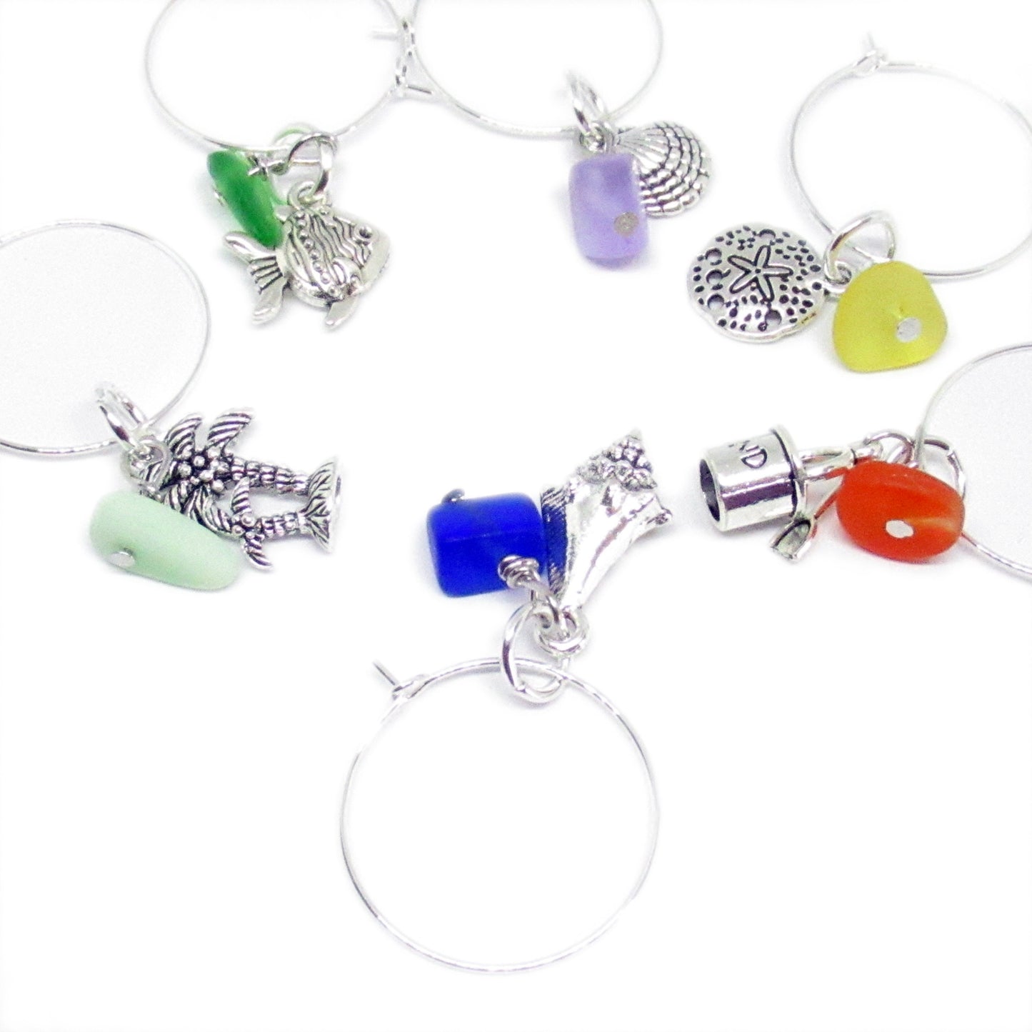 Sea Glass Wine Glass Charms – Beach Hostess Gift, Custom Sets of 4, 6, 8 or 10