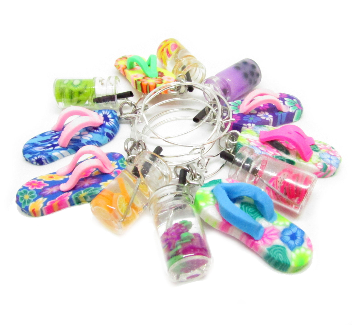 Tropical Wine Glass Charms – Flip Flop & Tropical Drink Beach Party Favors (Set of 4 or 6)