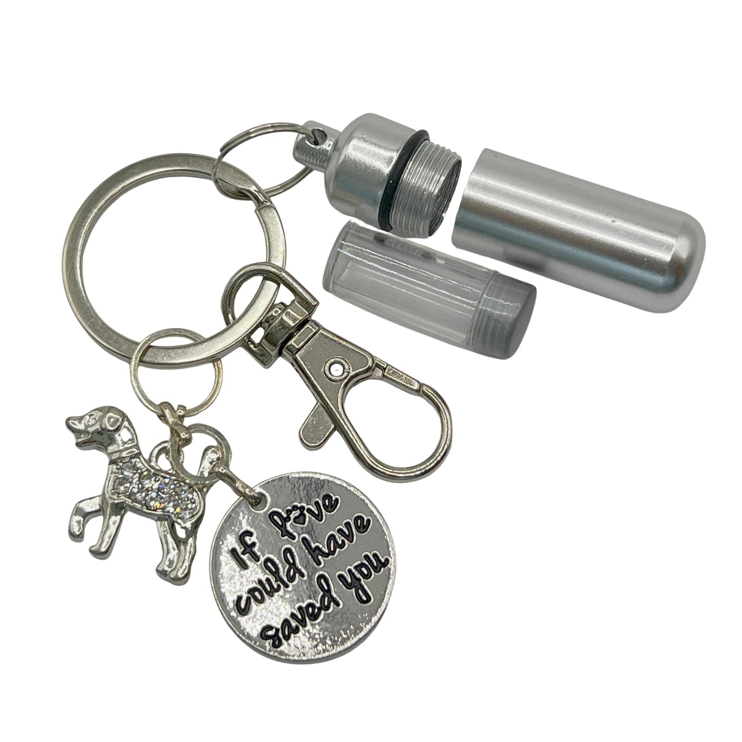Dog Memorial Keychain – Pet Ashes Urn with Rhinestone Dog Charm, Heartfelt Sympathy Gift