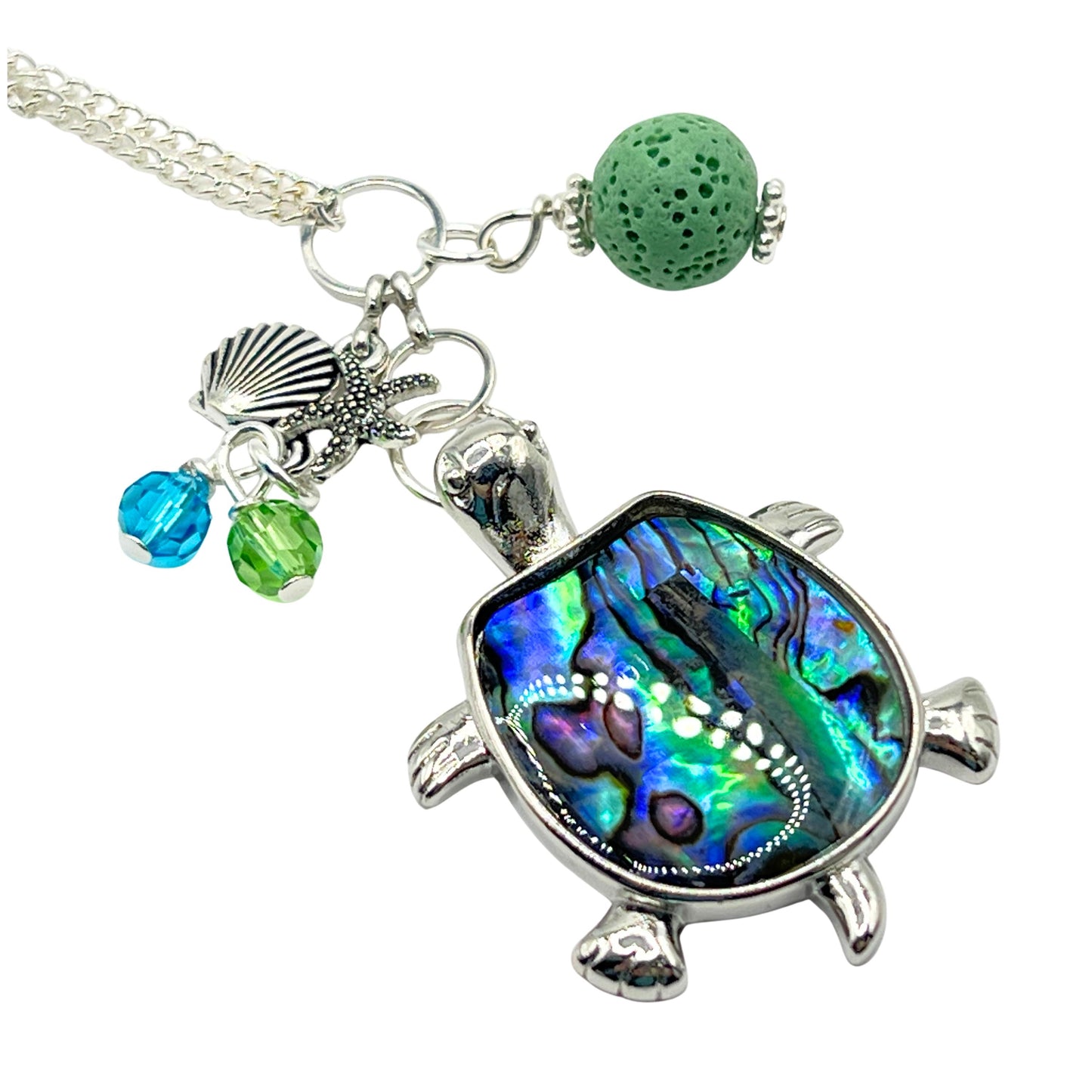 Sea Turtle Car Charm – Rhinestone Rear View Mirror Diffuser with Green Lava Bead, Choose Your Design
