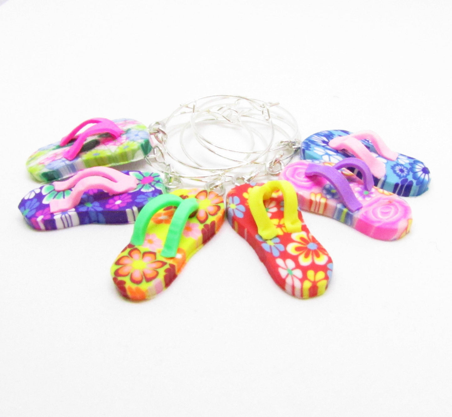 Flip Flop Wine Glass Charms – Colorful Beach Party Favors, Custom Sets of 4, 6, 8 or 10