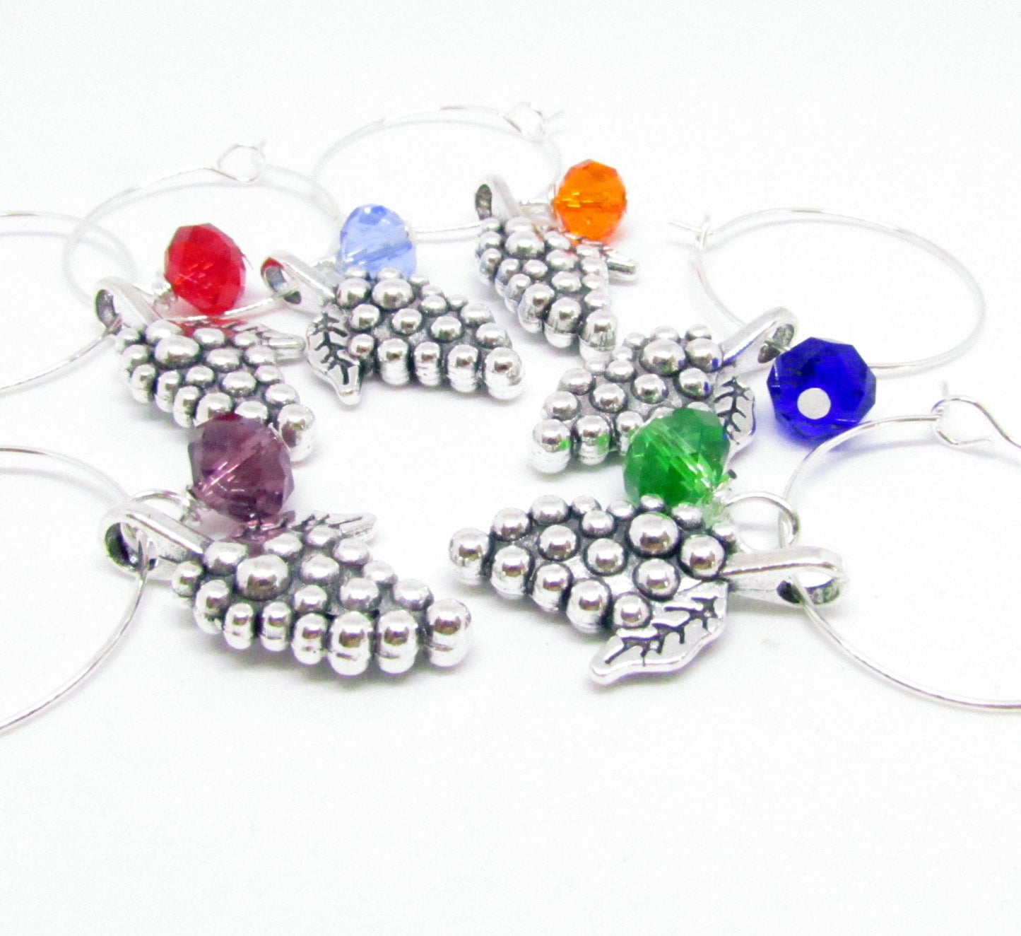 Grape Wine Glass Charms – Crystal Faceted Bead Party Favors, Handmade Set of 6