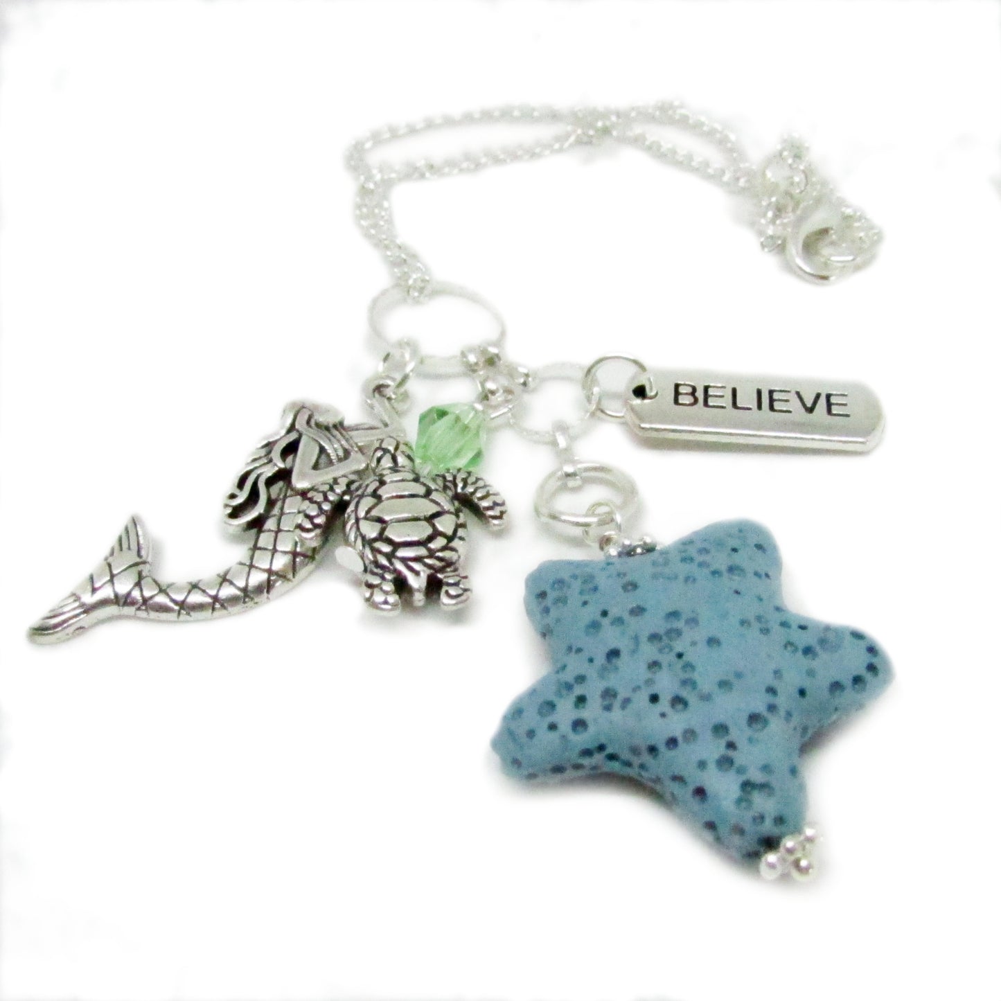 Mermaid Rear View Mirror Charm – Aromatherapy Lava Bead Diffuser with Believe Charm, Coastal Gift