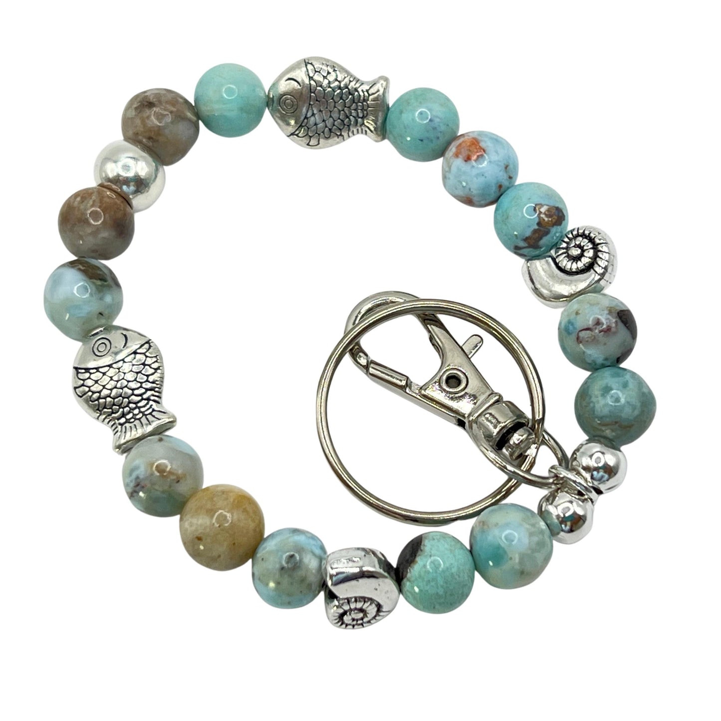 Beach Beaded Bracelet Keychain – Wrist Lanyard for Keys, Coastal Gift for Women