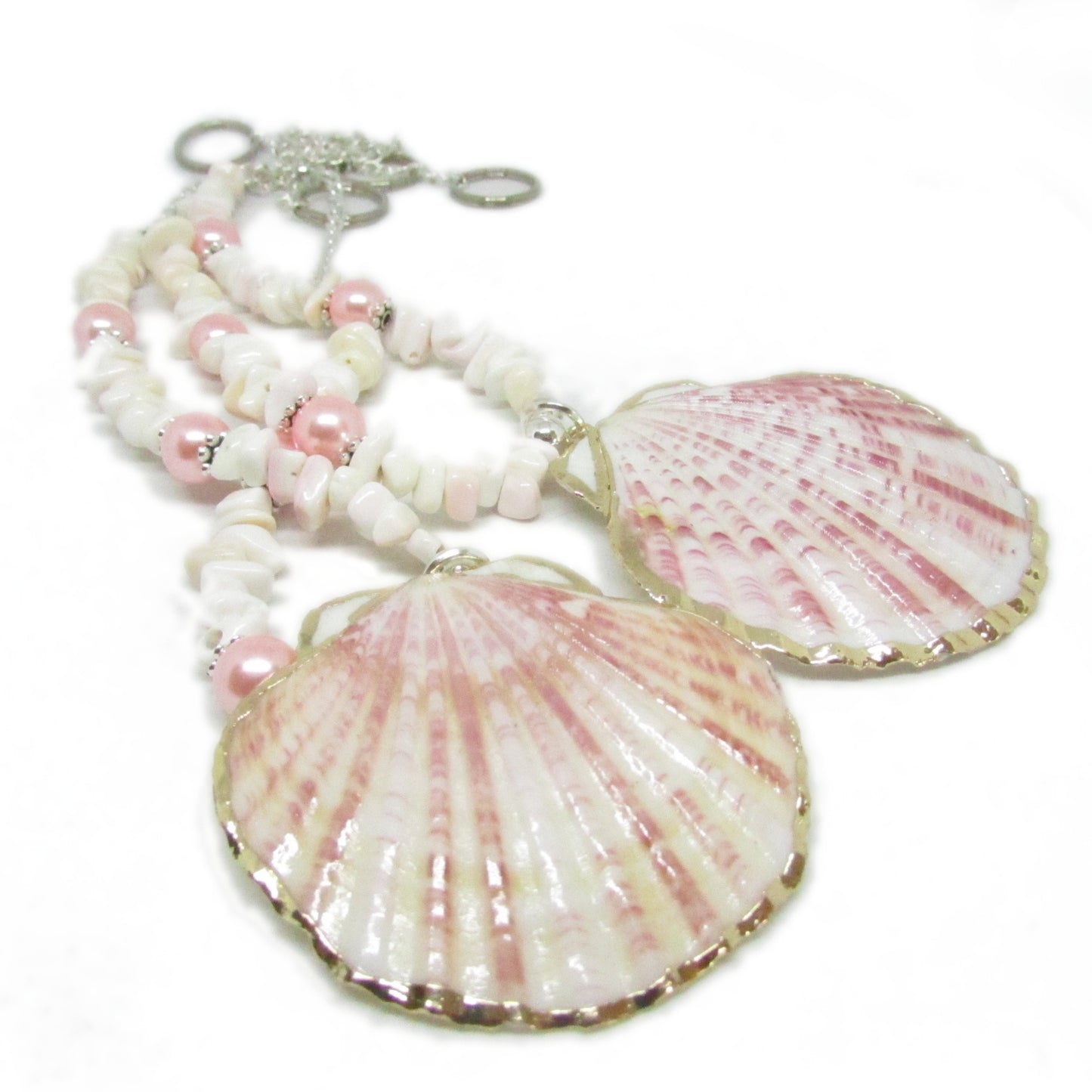 Pink Shell Curtain Tiebacks – Beachy Beaded Window Decor, Set of 2, 18 Inches