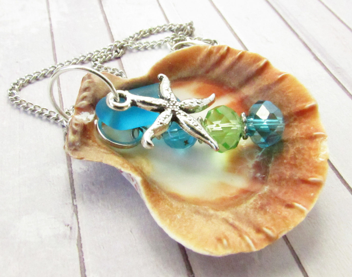 Sea Shell Rearview Mirror Charm: Starfish, Sea Glass & Crystal Car Ornament