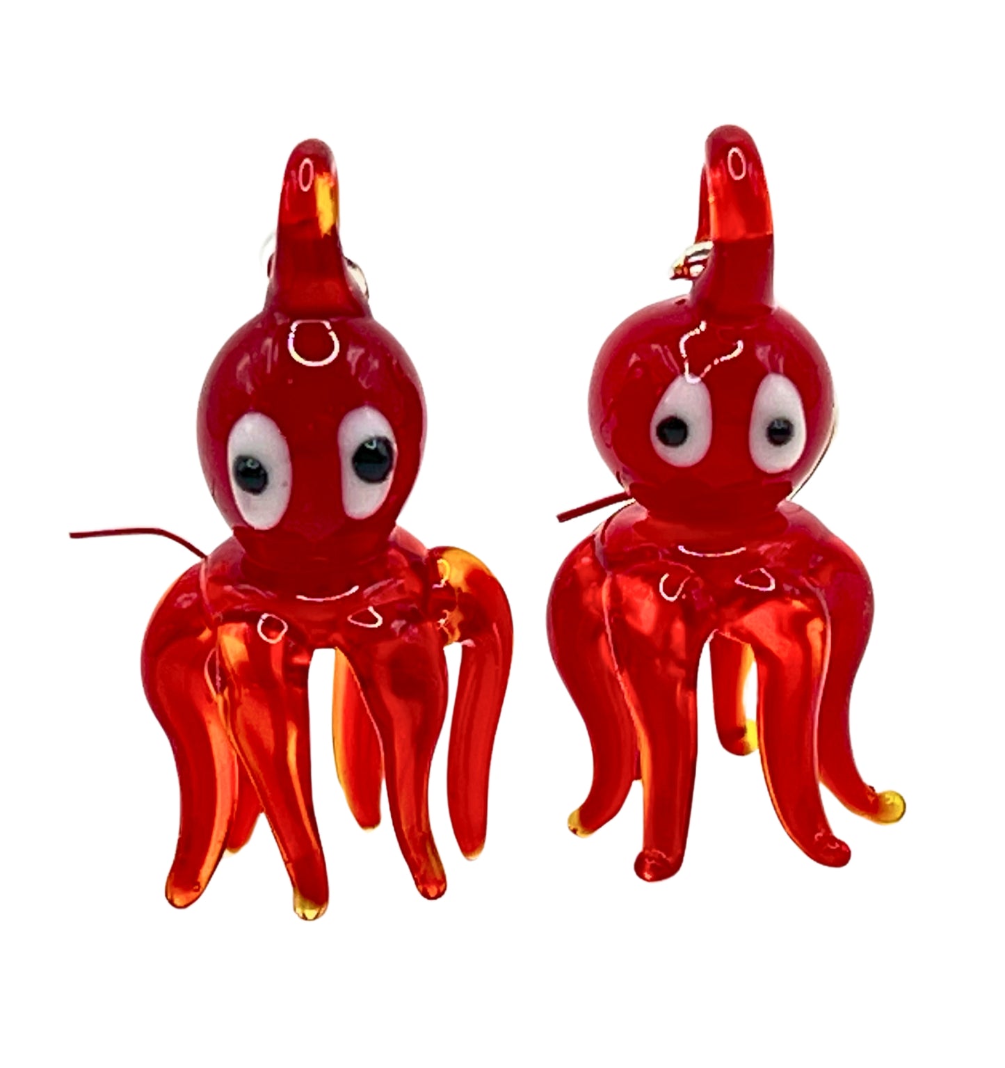Glass Octopus Dangle Earrings – Red Handmade Blown Glass Nautical Beach Jewelry for Women