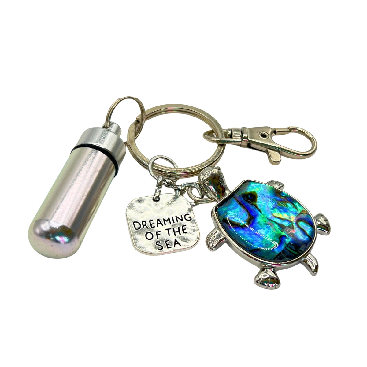 Sea Turtle Abalone Keychain: Nautical Pill Case