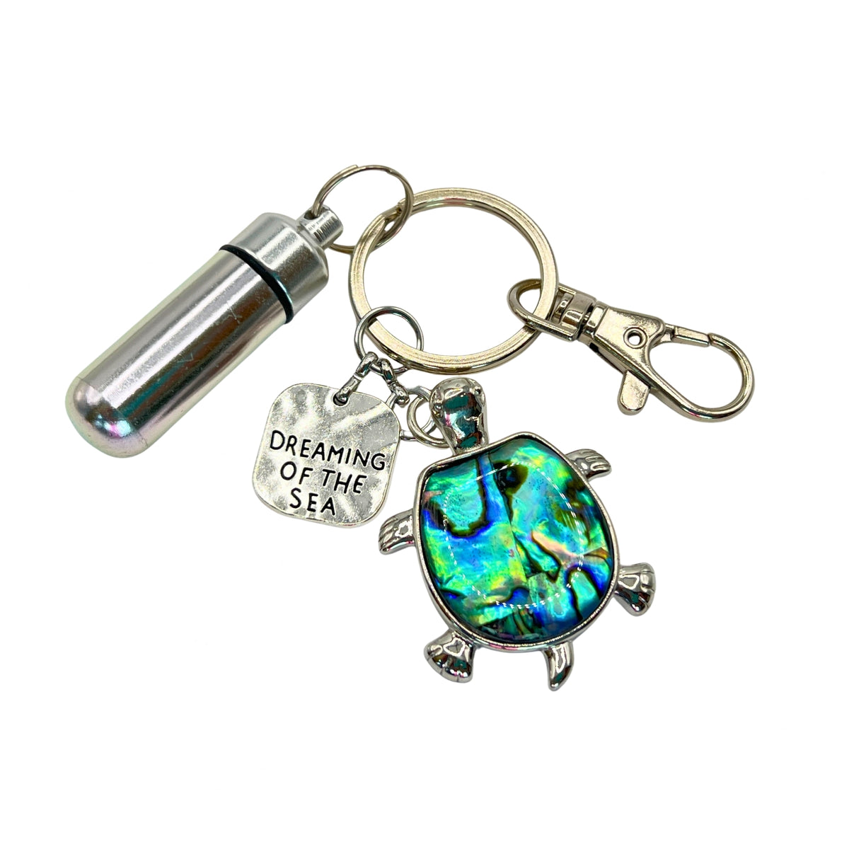 Sea Turtle Abalone Keychain: Nautical Pill Case