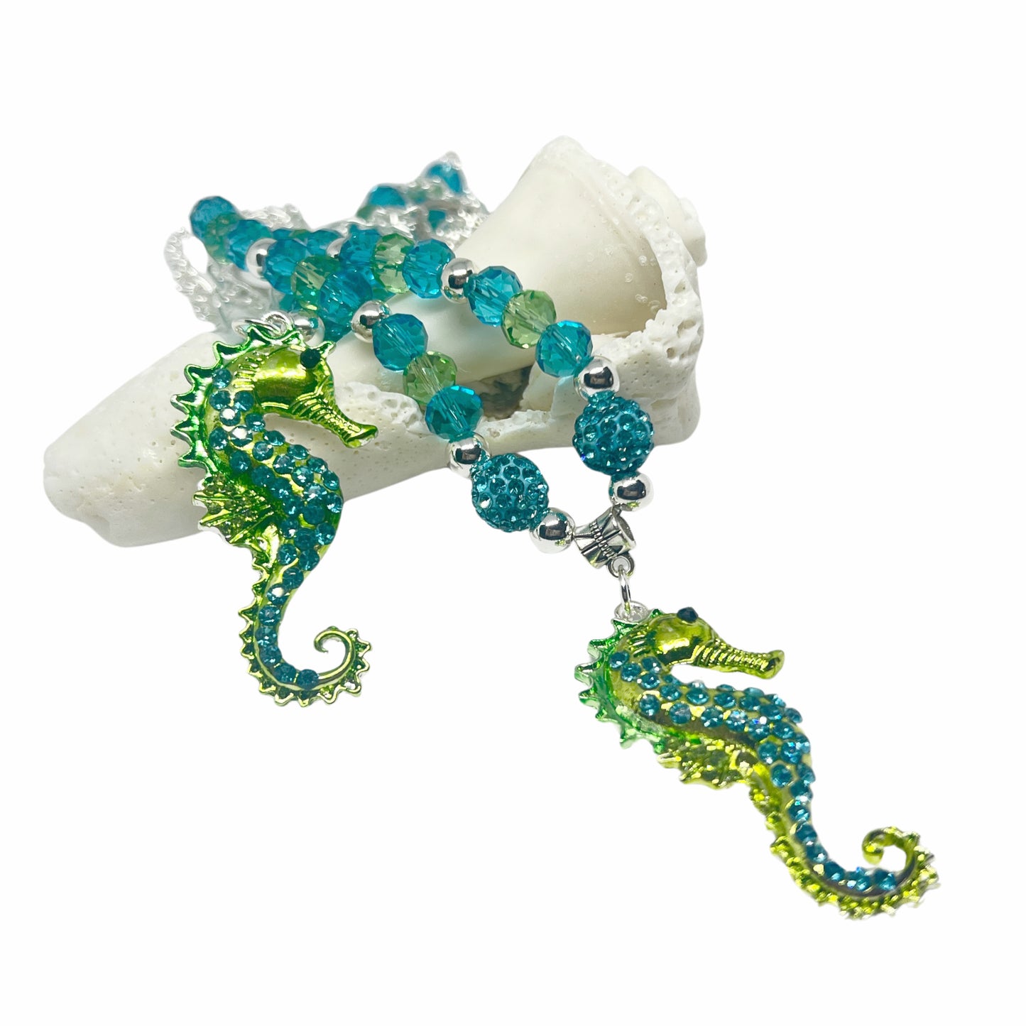 Rhinestone Seahorse Curtain Tiebacks – Crystal Beaded Coastal Window Accent, Handmade Set of 2