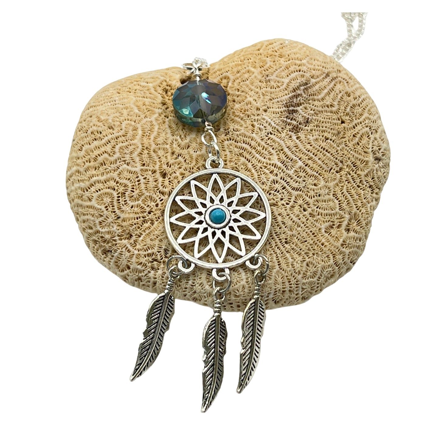 Dream Catcher Car Charm – Boho Rear View Mirror Sun Catcher with Feathers, Crystal & Optional Initial