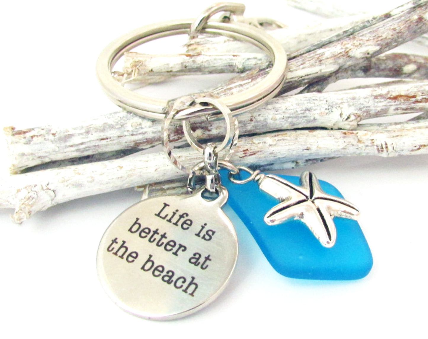 Starfish Keychain – Sea Glass & Beach Quote Charm, Coastal Gift for Her