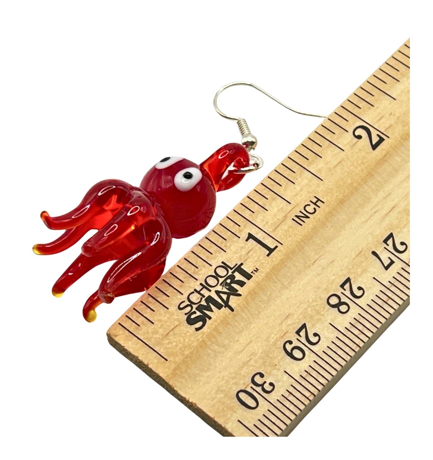 Glass Octopus Dangle Earrings – Red Handmade Blown Glass Nautical Beach Jewelry for Women