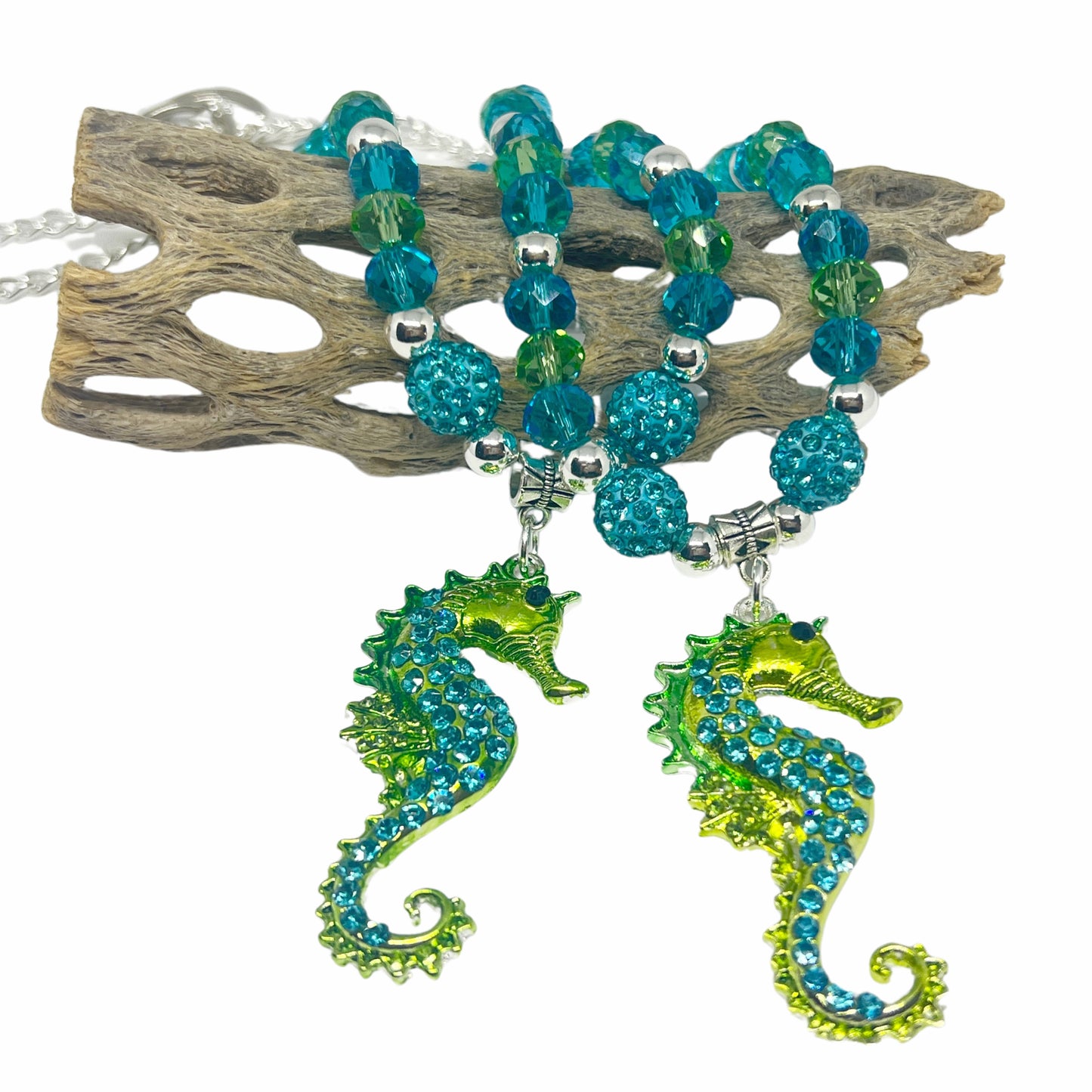 Rhinestone Seahorse Curtain Tiebacks – Crystal Beaded Coastal Window Accent, Handmade Set of 2