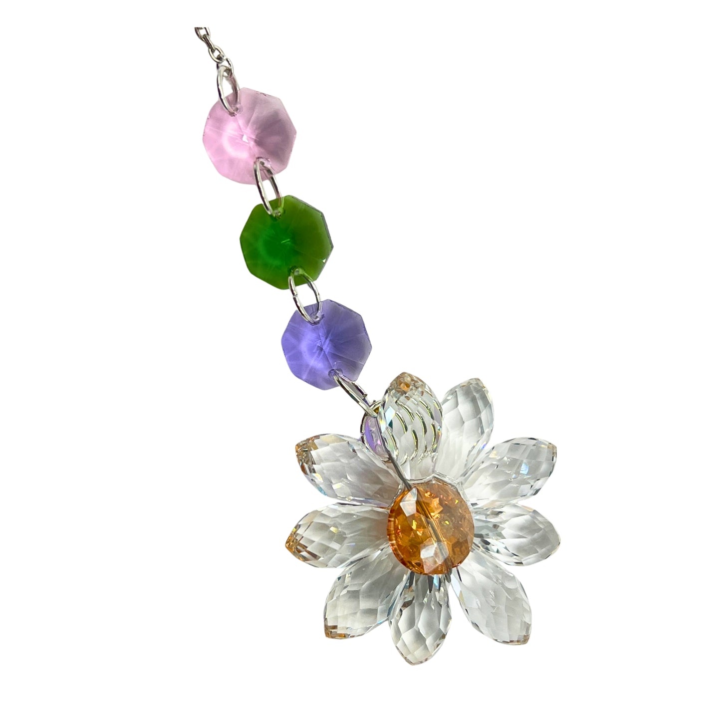Crystal Flower Sun Catcher, Iridescent Glass Beads, Chain Hanging Decoration for Windows, Car Mirror Ornament