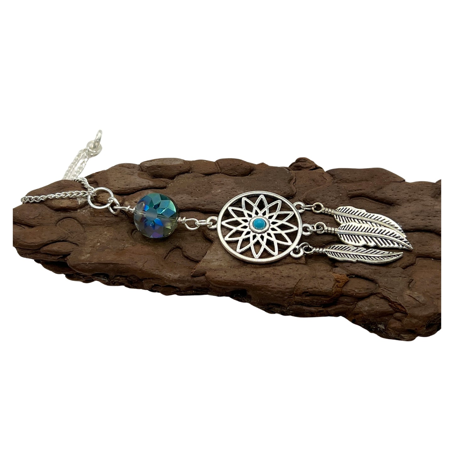 Dream Catcher Car Charm – Boho Rear View Mirror Sun Catcher with Feathers, Crystal & Optional Initial