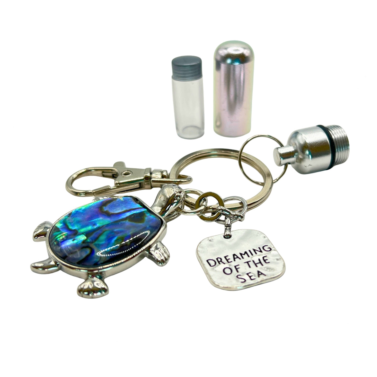 Sea Turtle Abalone Keychain: Nautical Pill Case