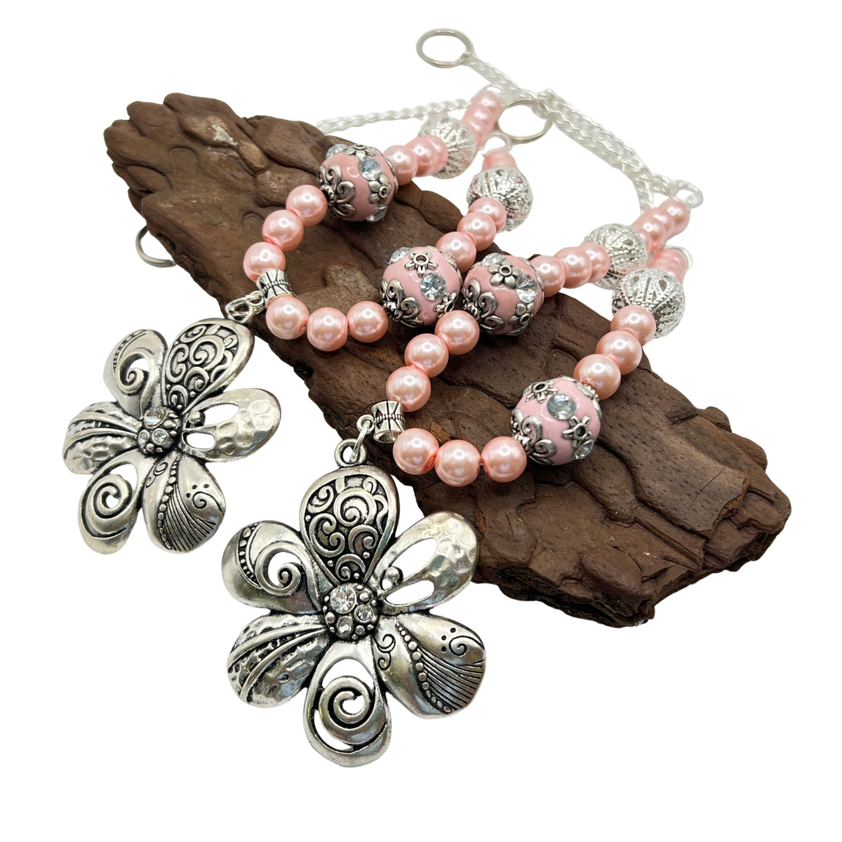 Pink Crystal Flower Curtain Tiebacks - Shabby Chic Drapery