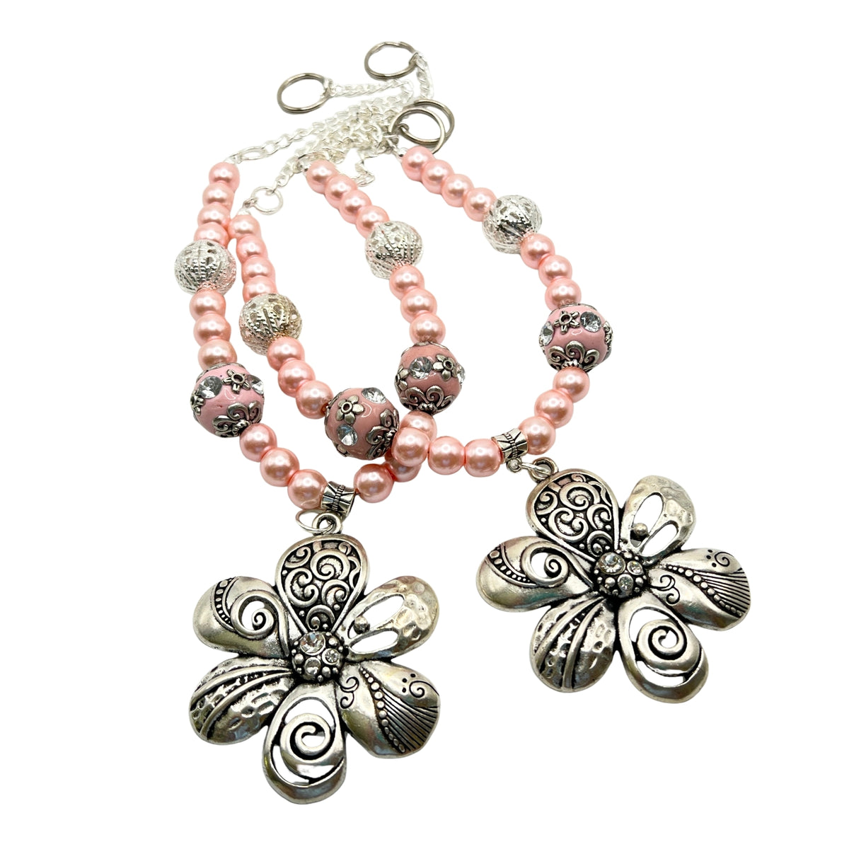 Pink Crystal Flower Curtain Tiebacks - Shabby Chic Drapery