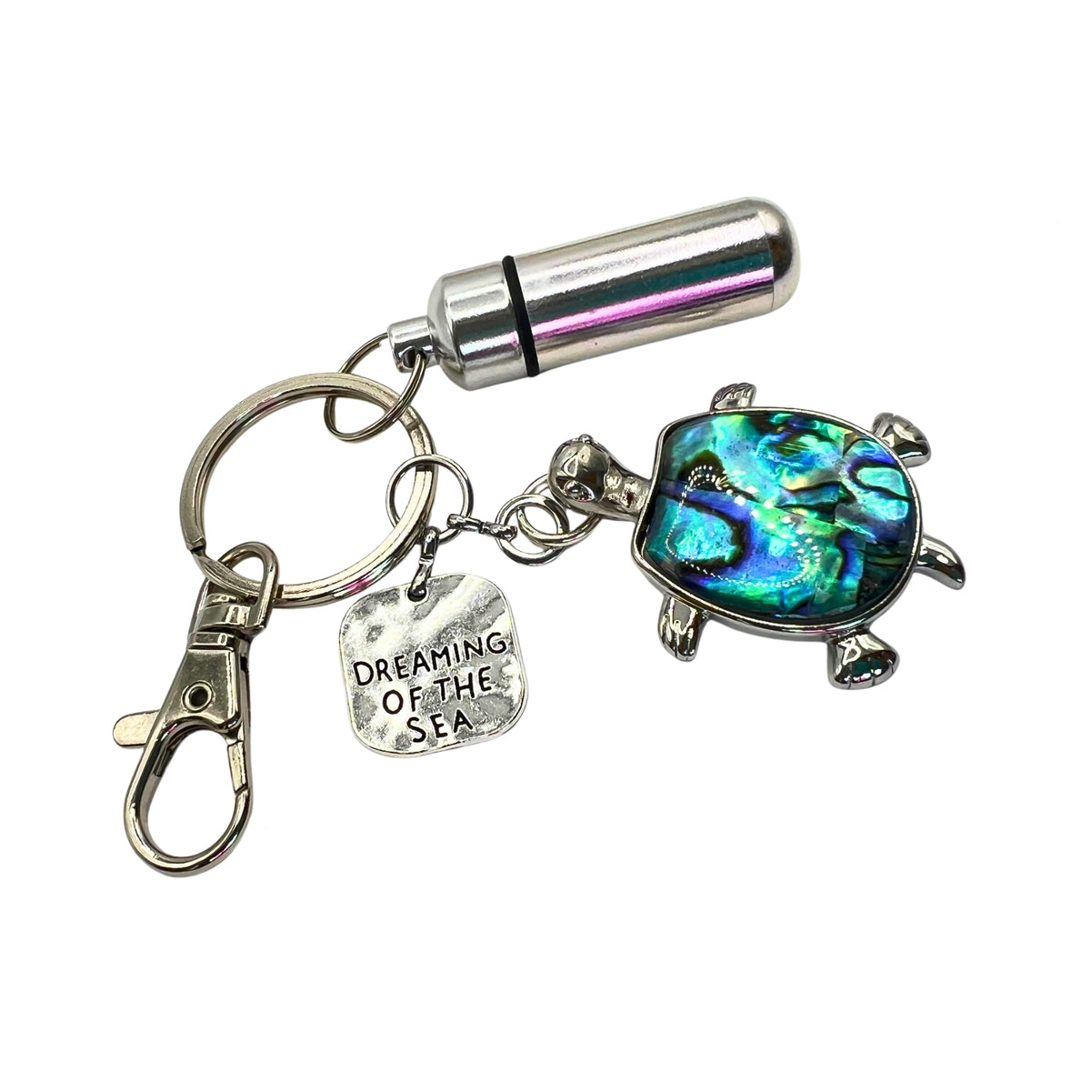 Sea Turtle Abalone Keychain: Nautical Pill Case