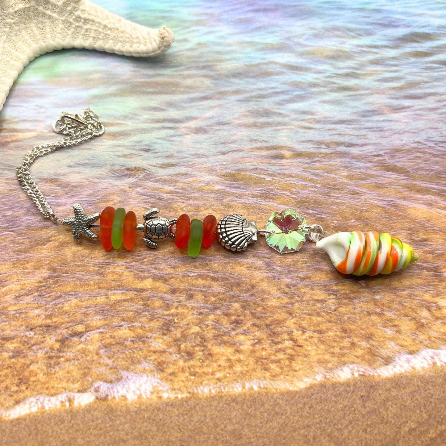 Beach Car Charm | Rear View Mirror Ocean Charm | Sea Glass Suncatcher | Coastal Gift for Her