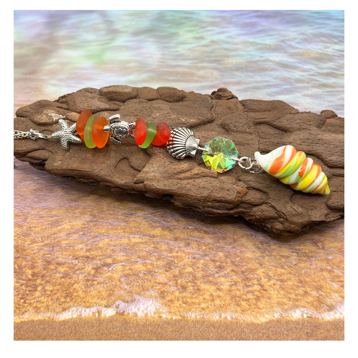 Beach Car Charm | Rear View Mirror Ocean Charm | Sea Glass Suncatcher | Coastal Gift for Her