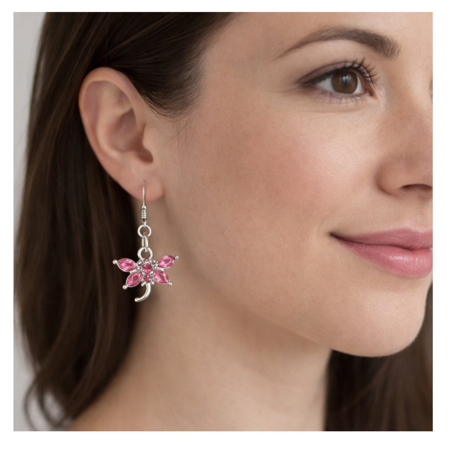 Dragonfly Earrings – Pink or Purple Crystal Rhinestone Dangle, Whimsical Handmade Gift for Her