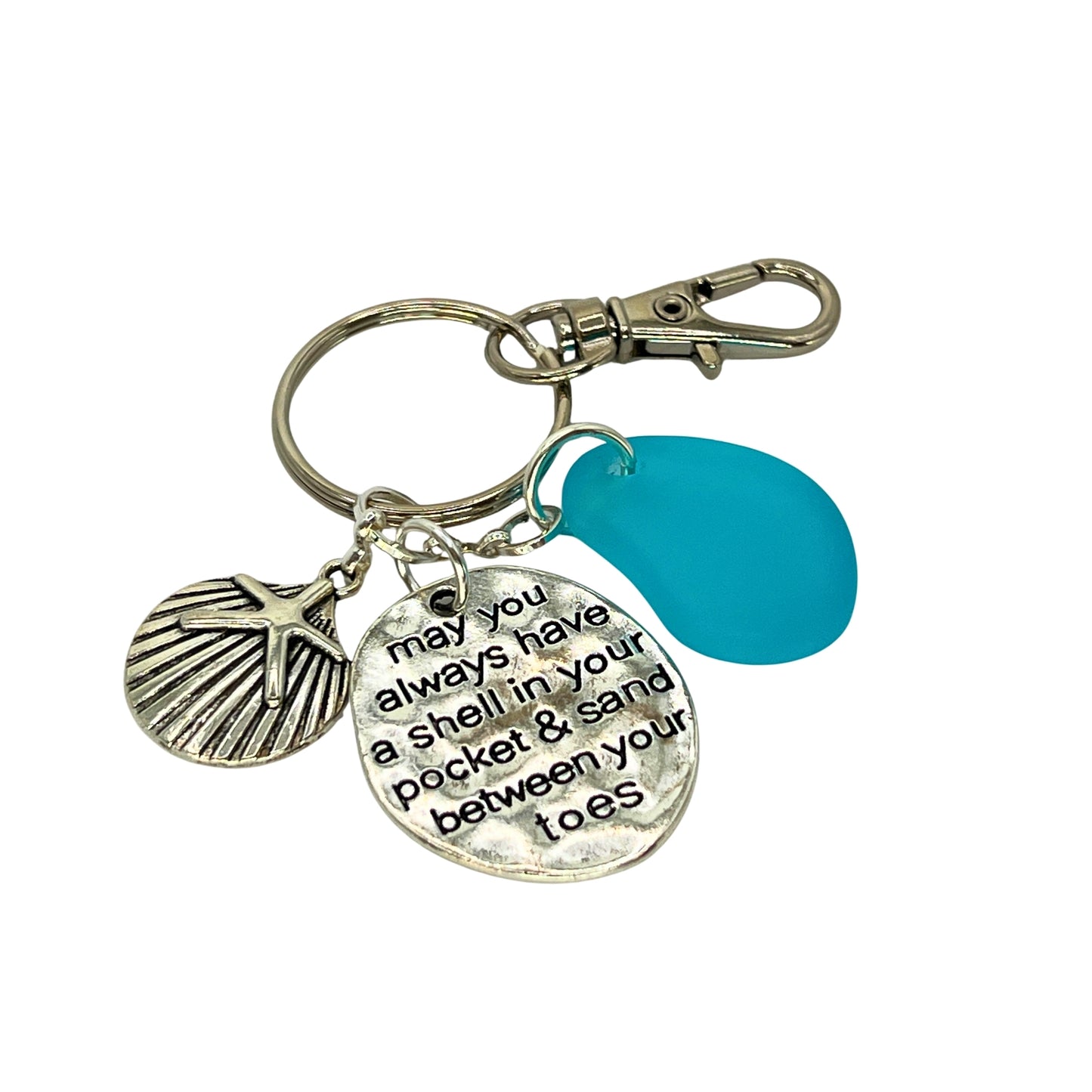 Sea Glass Keychain – Beach Quote Charm & Seashell, Coastal Gift for Her