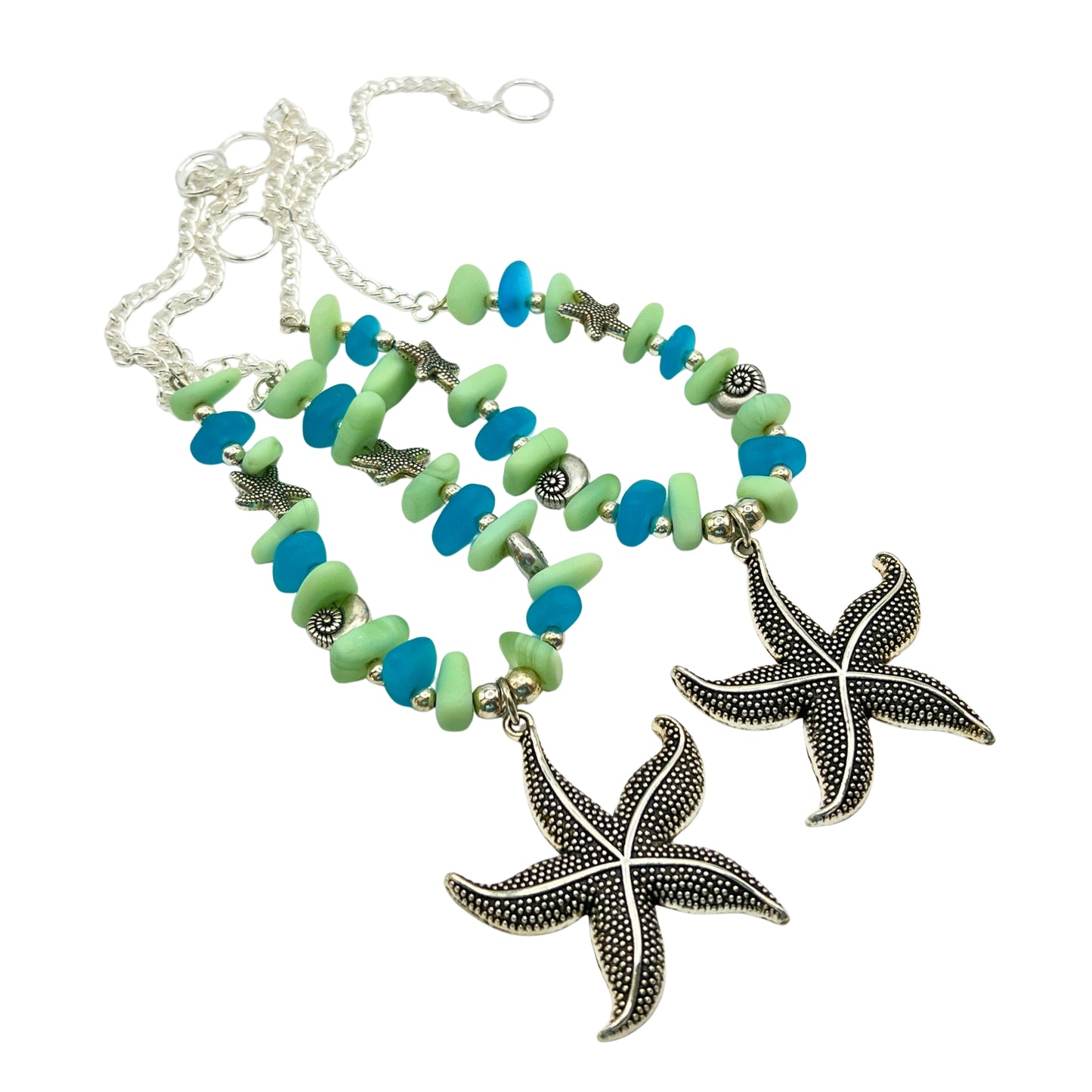 Starfish Curtain Tiebacks – Sea Glass Beaded Coastal Beach Decor, Set of 2
