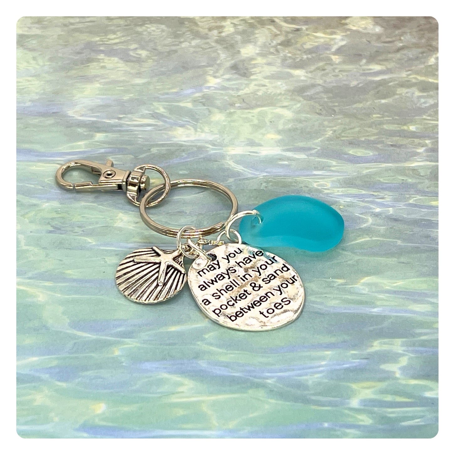Sea Glass Keychain – Beach Quote Charm & Seashell, Coastal Gift for Her