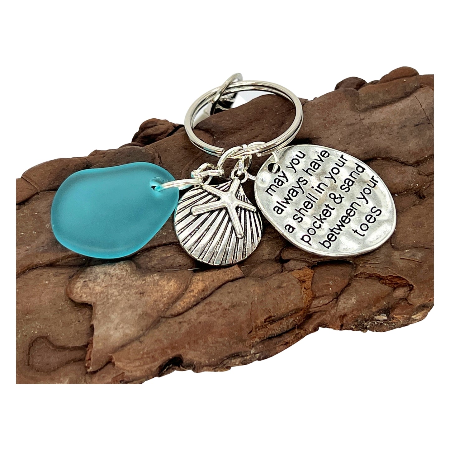 Sea Glass Keychain – Beach Quote Charm & Seashell, Coastal Gift for Her