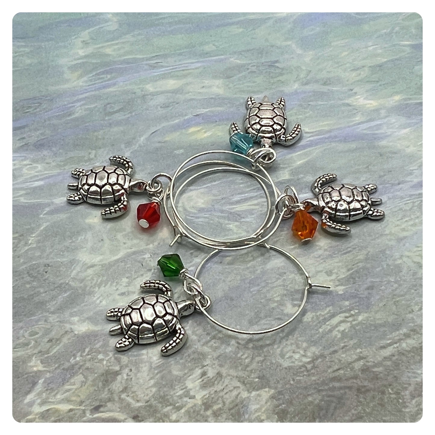 Sea Turtle Wine Glass Charms – Beach Lover Hostess Gift, Set of 4