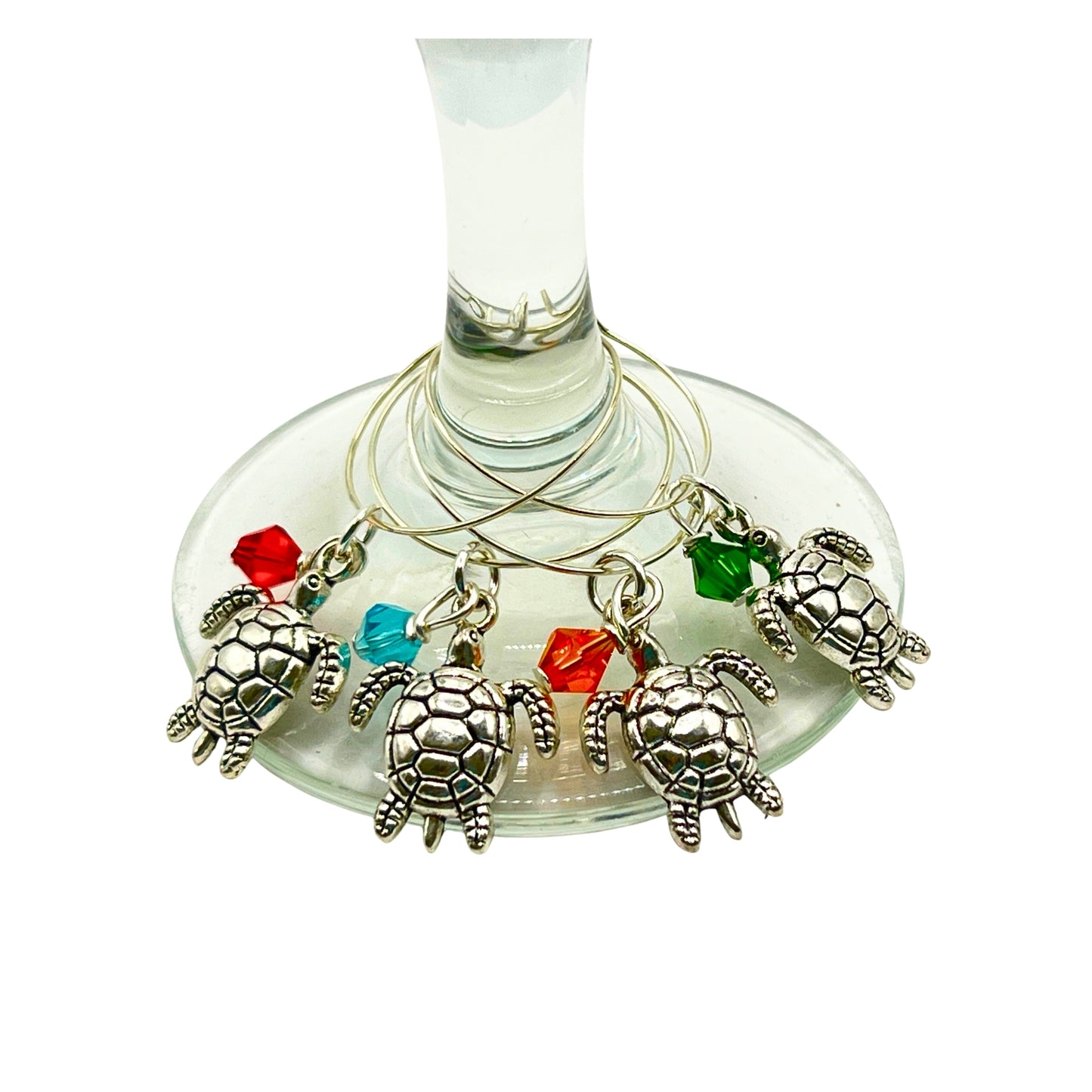 Sea Turtle Wine Glass Charms – Beach Lover Hostess Gift, Set of 4