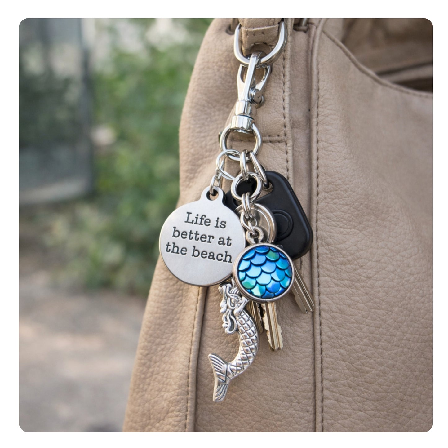 Mermaid Keychain – Life Is Better at the Beach Quote Keyring, Coastal Ocean Gift