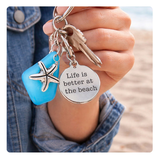 Starfish Keychain – Sea Glass & Beach Quote Charm, Coastal Gift for Her