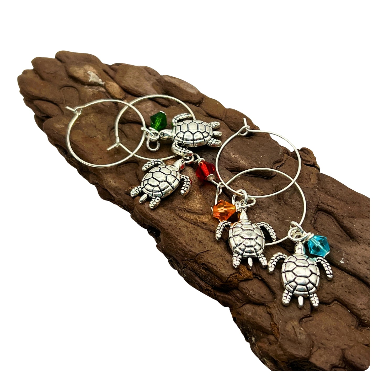 Sea Turtle Wine Glass Charms – Beach Lover Hostess Gift, Set of 4