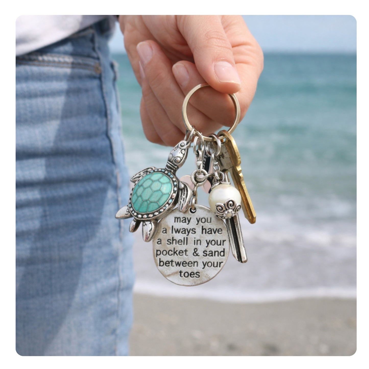 Sea Turtle Keychain – Beach Quote Keyring, Ocean Lover Coastal Charm