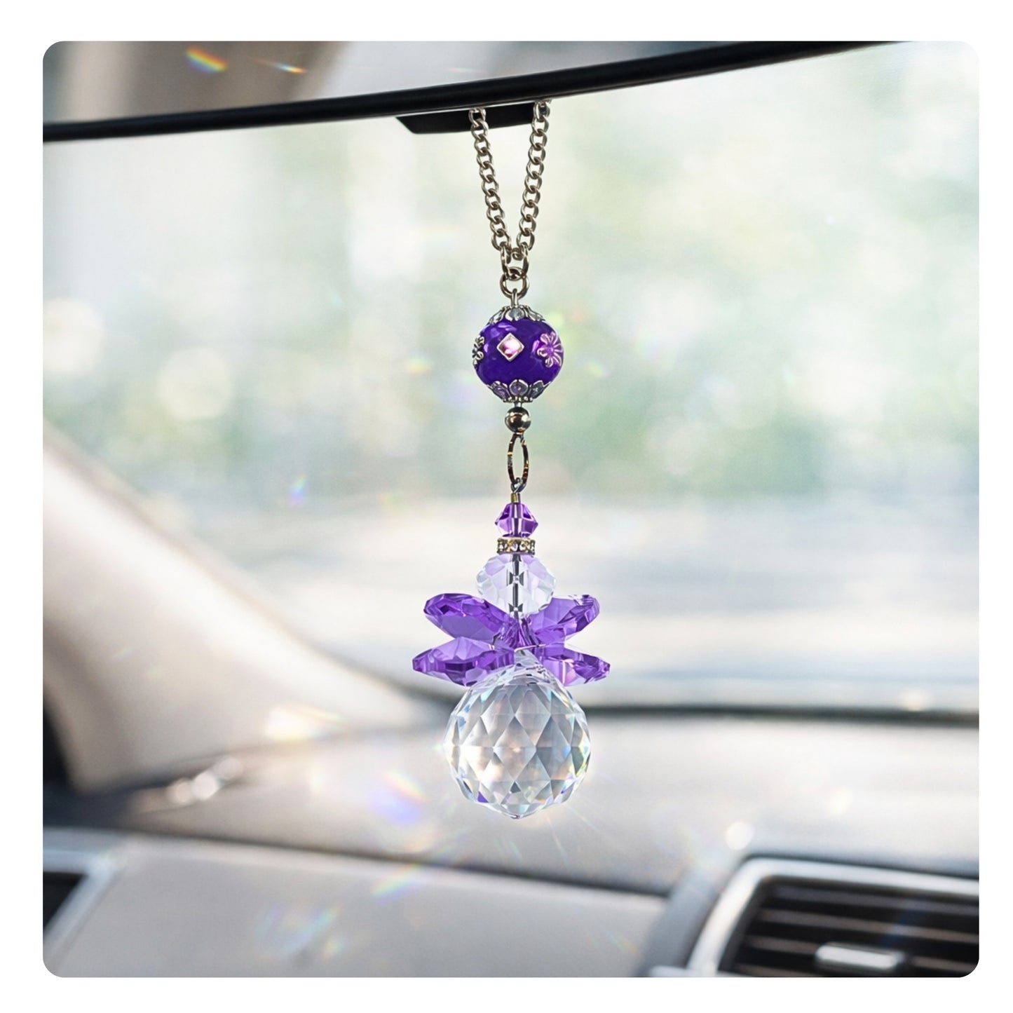 Crystal Angel Sun Catcher – Faceted Crystal Ball Rear View Mirror Charm, Choose Your Color