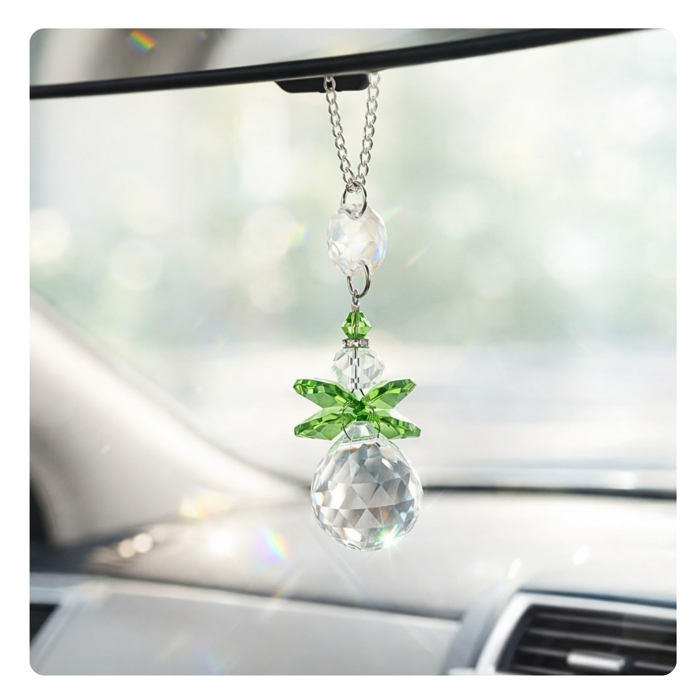 Crystal Angel Sun Catcher – Faceted Crystal Ball Rear View Mirror Charm, Choose Your Color