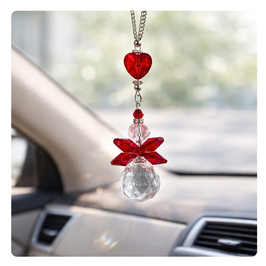 Crystal angel sun catcher rearview mirror car charm with faceted crystal ball — handmade spiritual gift