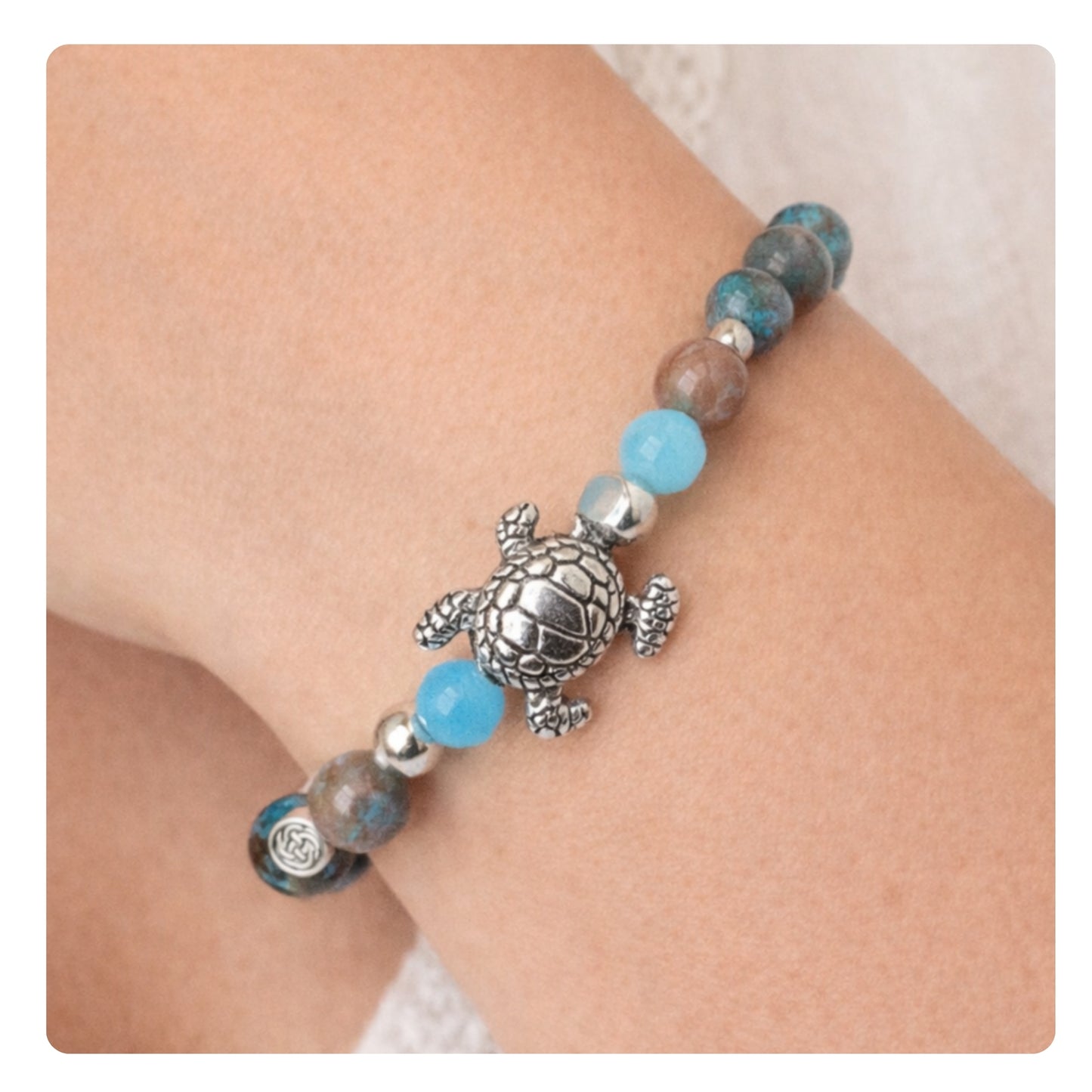 Crazy lace agate and lava stone sea turtle aromatherapy diffuser bracelet — handmade coastal gemstone jewelry