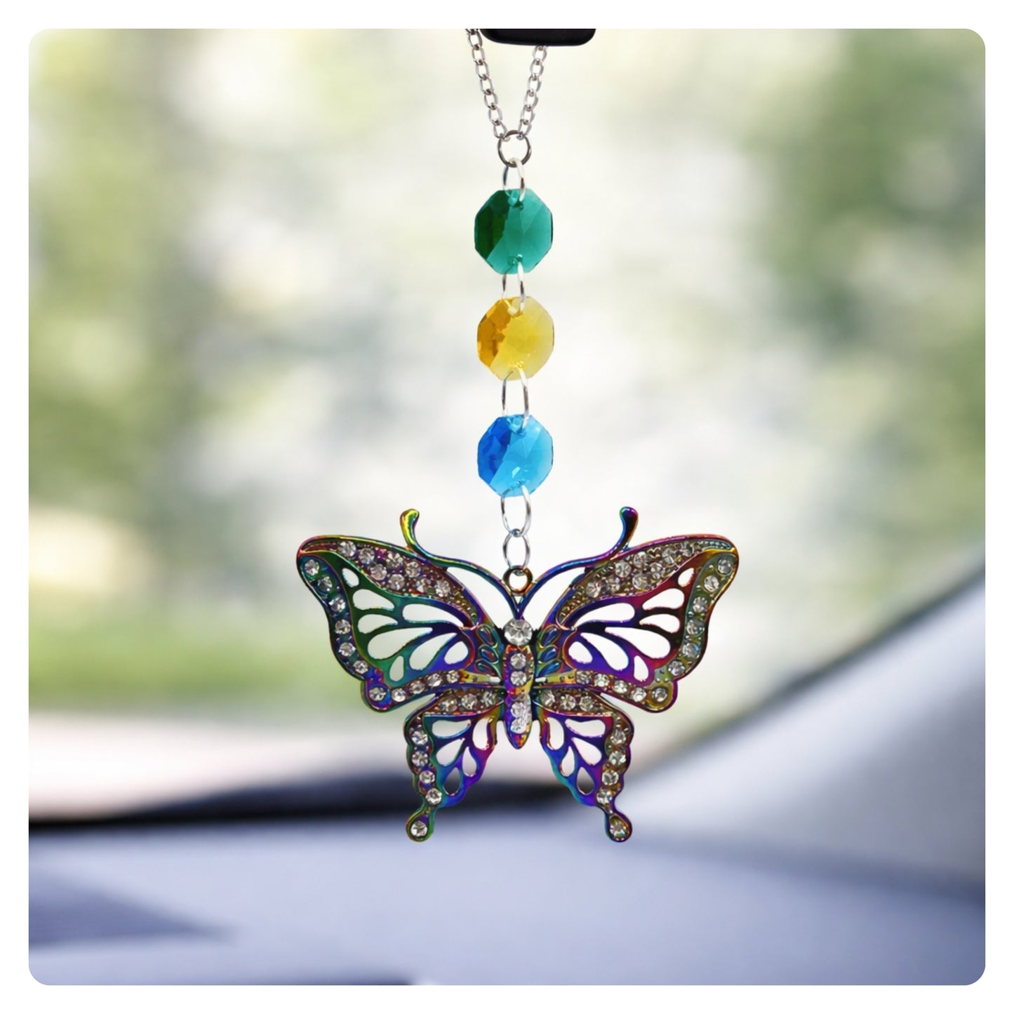 Crystal Butterfly Sun Catcher – Sparkling Rear View Mirror Car Charm, Handmade Gift for Her