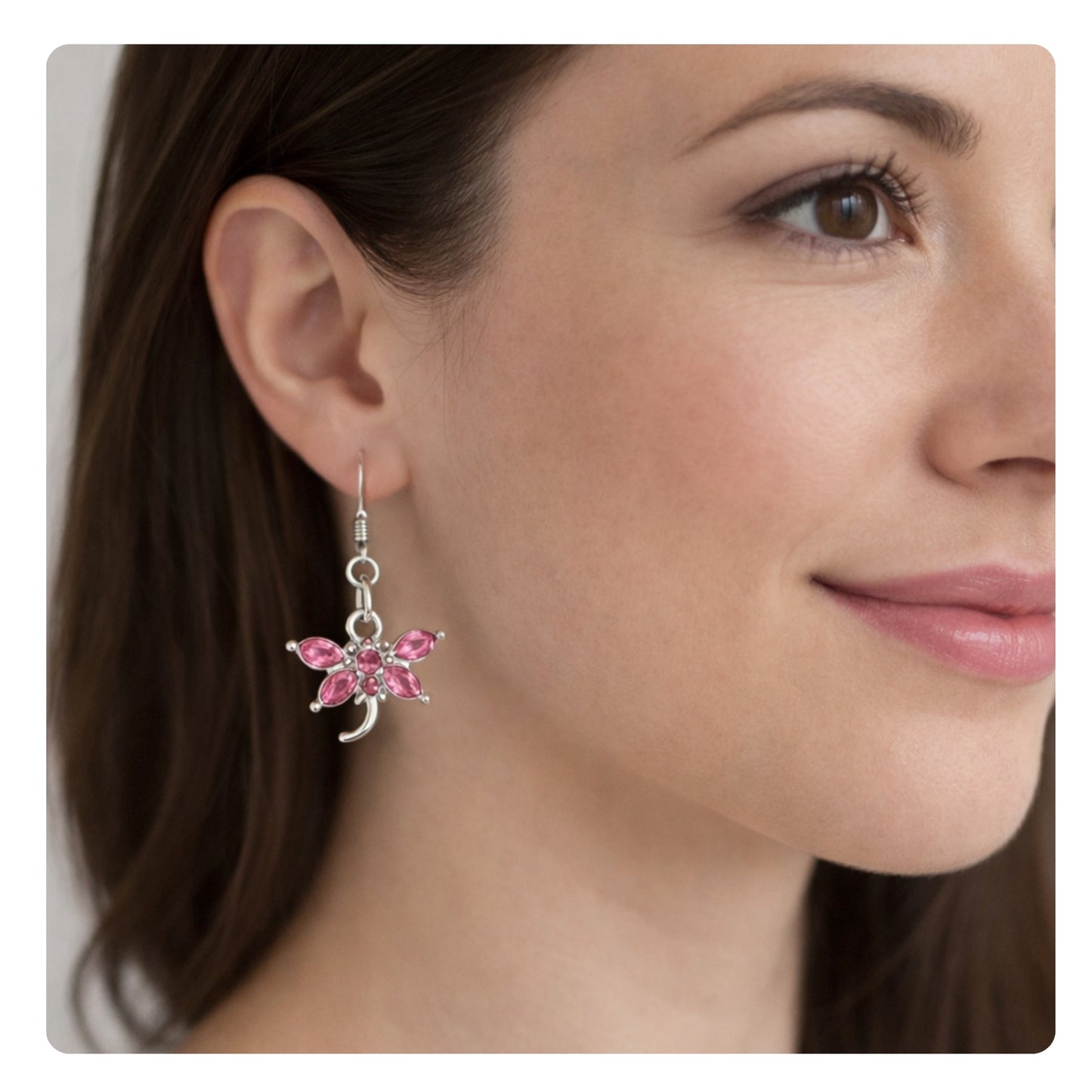 Dragonfly Earrings – Pink or Purple Crystal Rhinestone Dangle, Whimsical Handmade Gift for Her