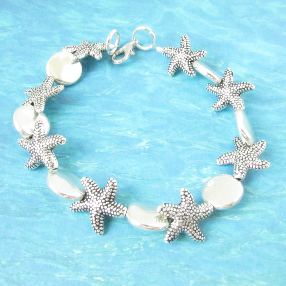 Beach Charm Bracelet – Starfish or Seashell Design, Handmade Coastal Jewelry for Women